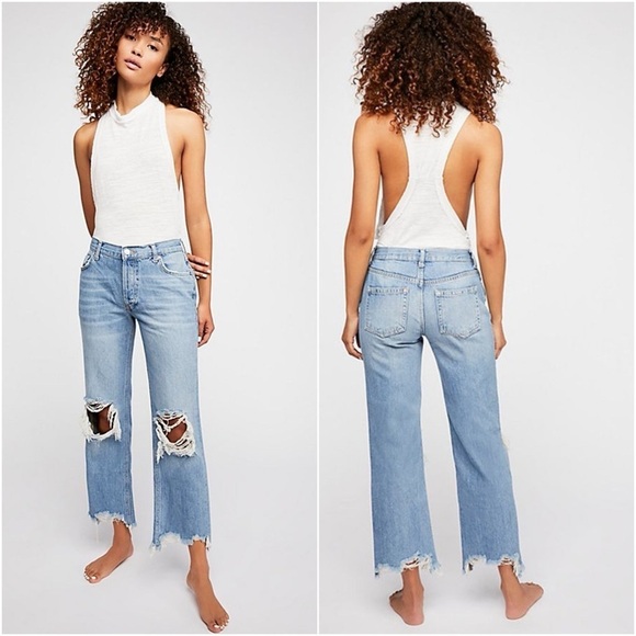 New! WE THE FREE • Maggie Mid-Rise Straight-Leg Jeans in Light Stone - Picture 11 of 12